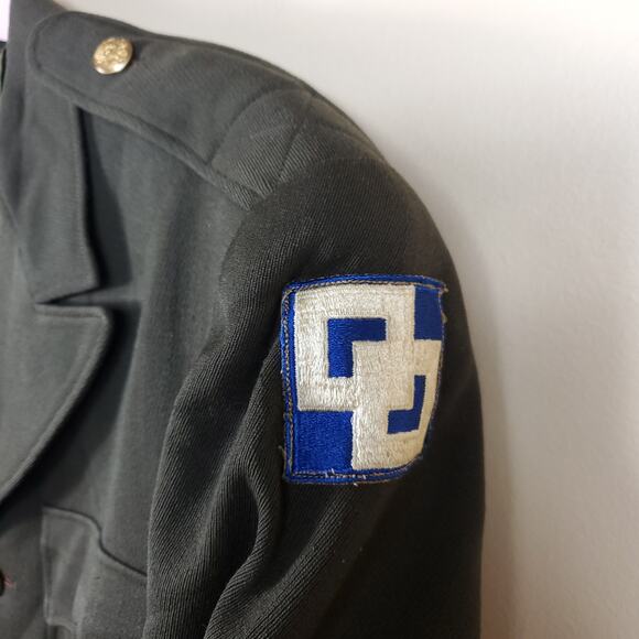 Vintage 1943 Farnsworth Reed Green Military Wool Coat Size 36R Patches - Picture 3 of 12